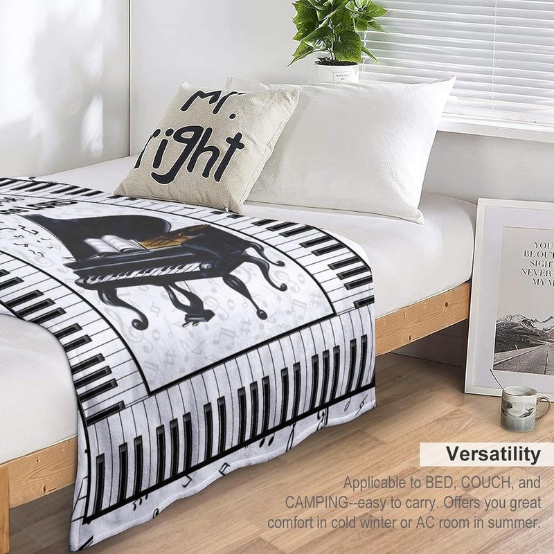 eiffecho Piano Print Blanket Piano Keys Music Notes Musical Throw Blankets for Couch Sofa Bed Stuff Decor Lightweight Soft Cozy Fleece Plush Warm Flannel Blanket Gifts for Girls Boys Kids Adults 40"x50" - Image 5